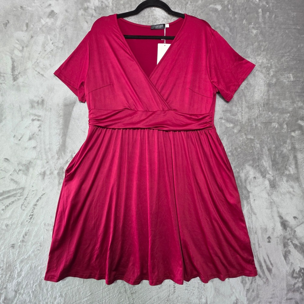 Camisa Womens XL Magenta Pink Surplice V-Neck Short Sleeve Empire Waist Dress